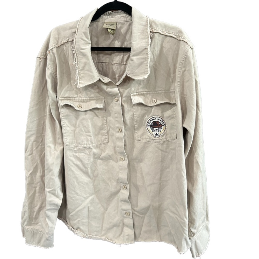 Indiana Jones Expert Of The Occult Khaki Distressed Button Down Shirt Size 3X